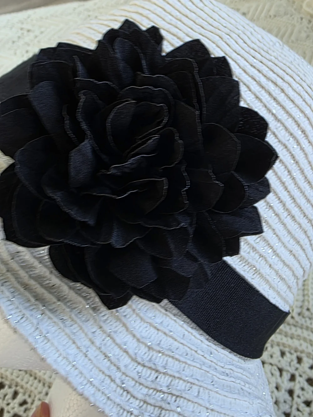 White House Black Market White Hat with Black Floral Accent